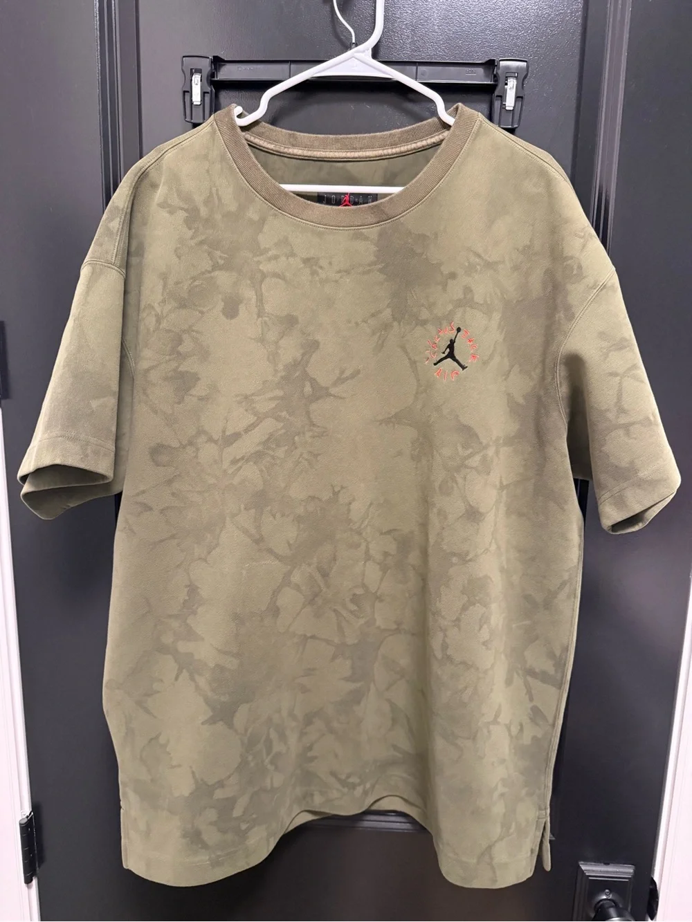 Jordan Olive Green Tee with Red Jumpman Accent